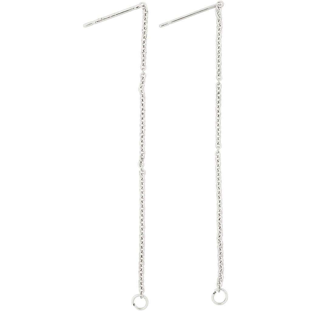 Creativ company earrings made of chain, l: 70 mm, silver-plated, 1 pair