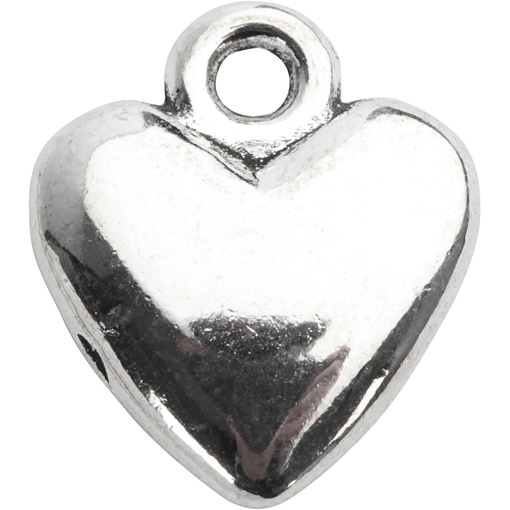 Creativ company heart-shaped pendant, size 13x15 mm, silver-plated, 10 pieces in a box