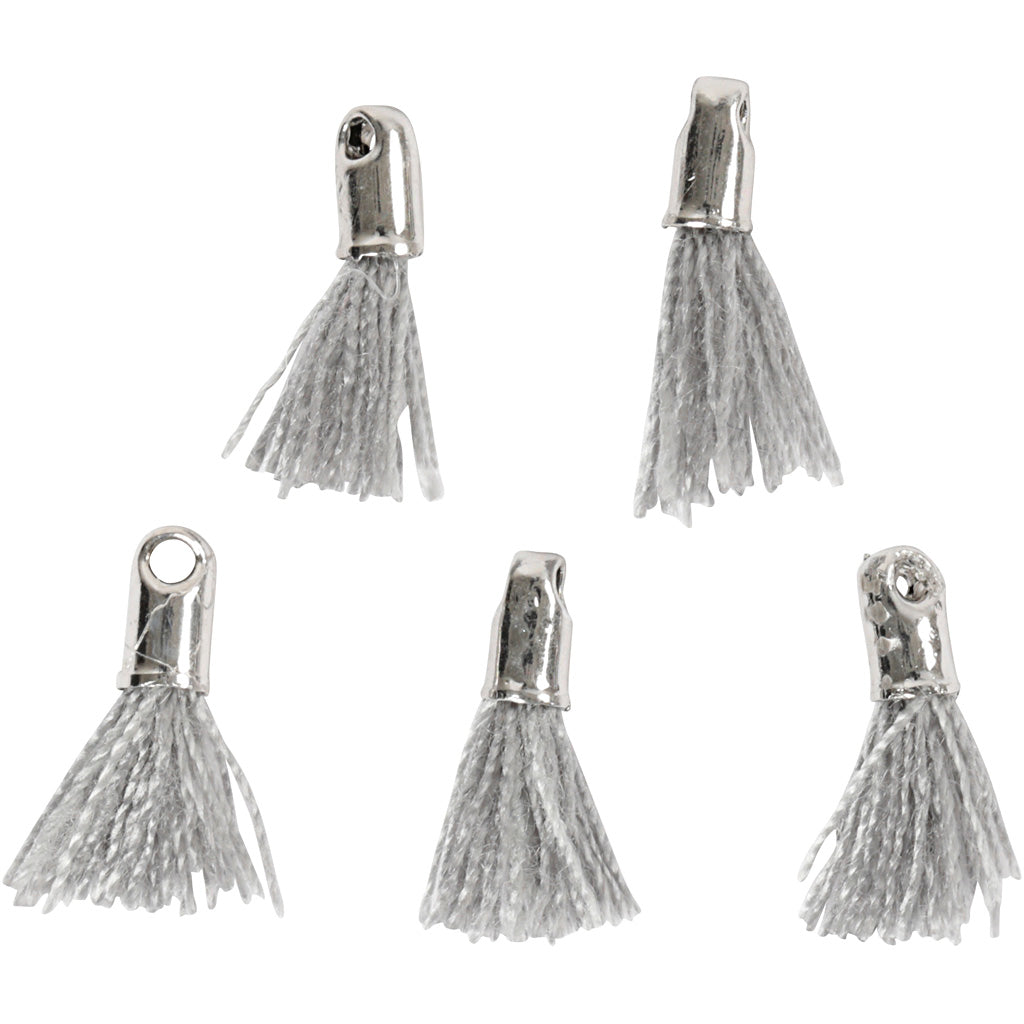 Creativ company tassel, l: 10 mm, hole size 1 mm, gray, 5 pieces 1 box