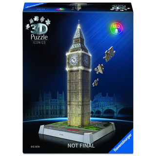 Ravensburger 3D Puzzle iconics Big Ben - mat Liicht - 235 Stéck.