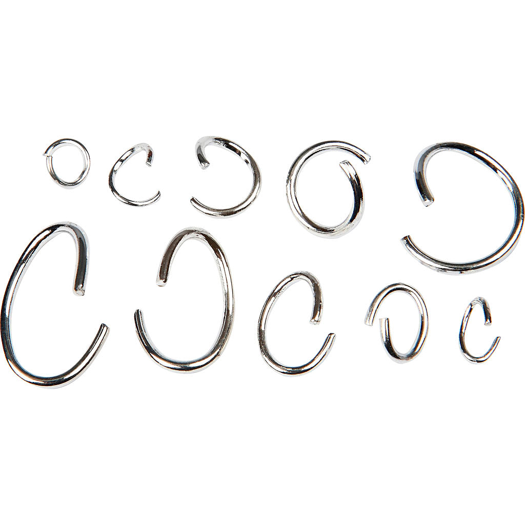 Creativ company assortment of oval and round jump rings, silver-plated, 800 div 1 box