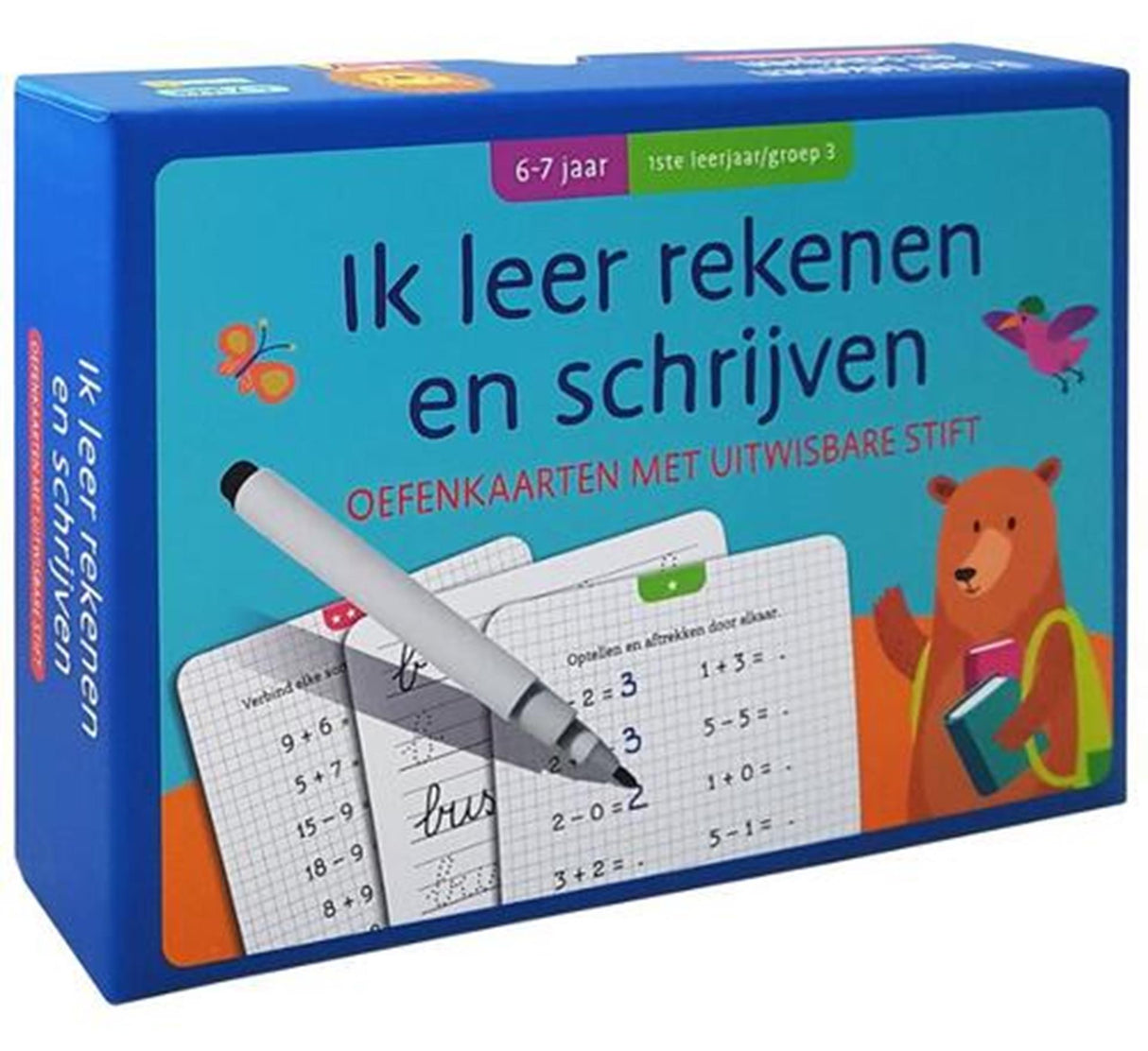 Practice cards with erasable marker for arithmetic and writing, 6-8 years