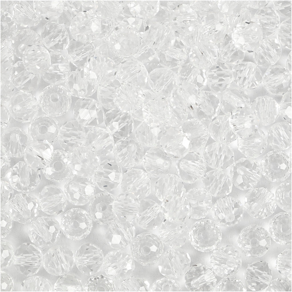 Creativ company facet beads, size 3x4 mm, hole size 0.8 mm, crystal, 100 pieces 1 box