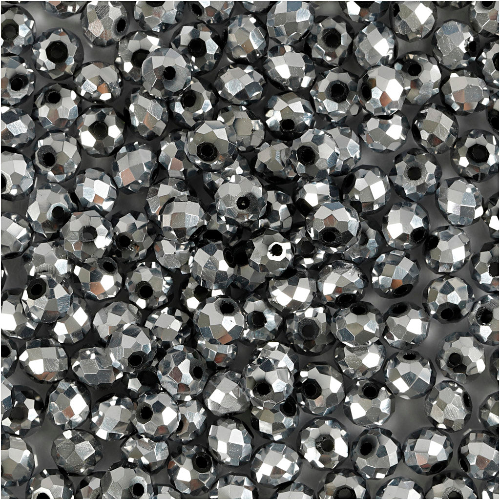 Creativ company facet beads, size 3x4 mm, hole size 0.8 mm, metallic gray, 100 pieces 1 box