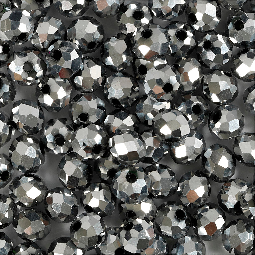 Creativ company facet beads, size 5x6 mm, hole size 1 mm, metallic gray, 100 pieces 1 box