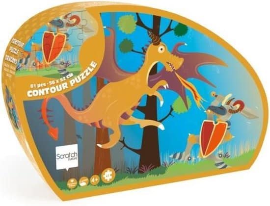 Dam Scratch Contour Puzzle Van Draak avec chevalier - 61 pièces