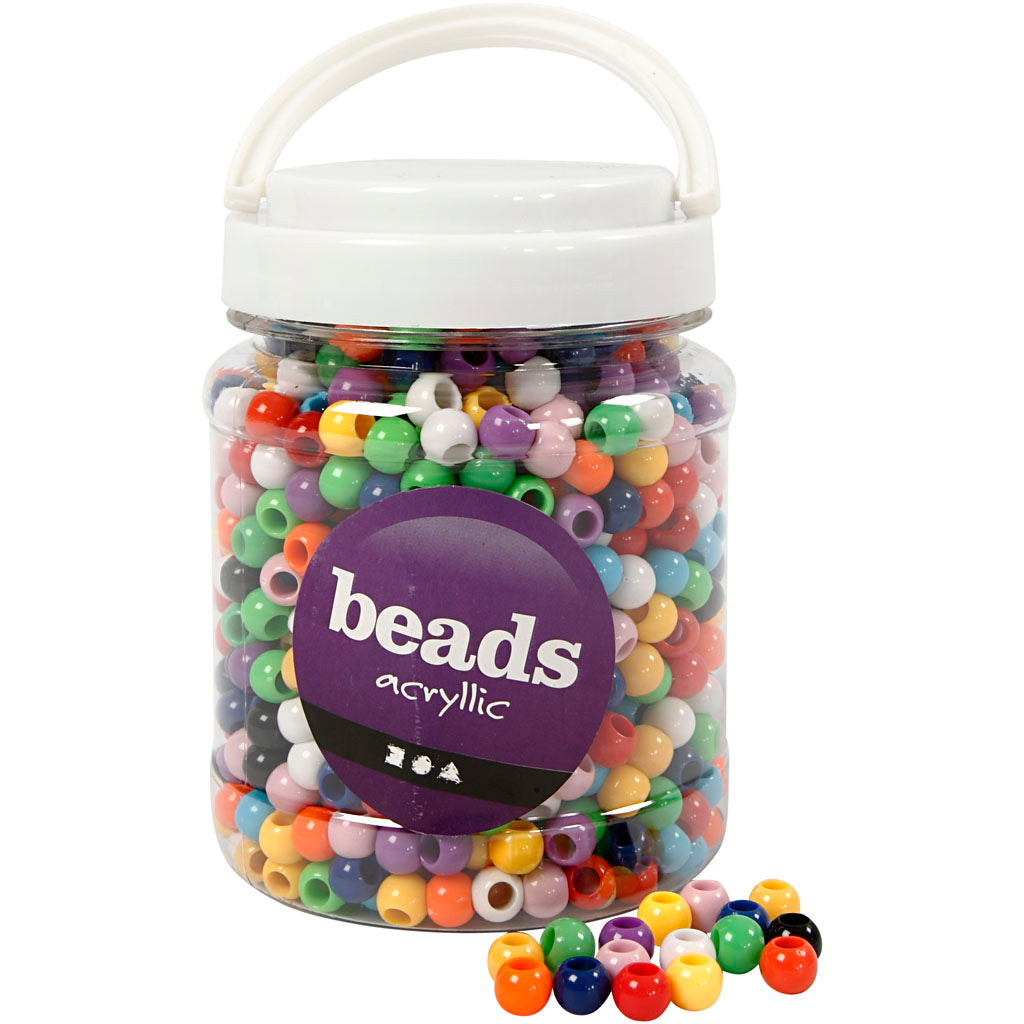 Creativ company pony beads, d 10 mm, hole size 4.5 mm, approx. 1135 pieces, various colours, 430 g, 700 ml 1 box
