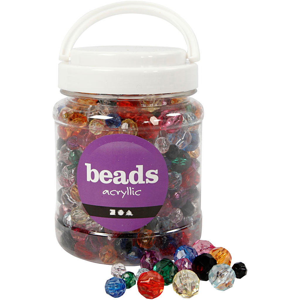 Creativ company facet beads, size 10-12-16 mm, hole size 1-2.5 mm, approx. 440 div, various colors, 500 gr, 700 ml 1 box