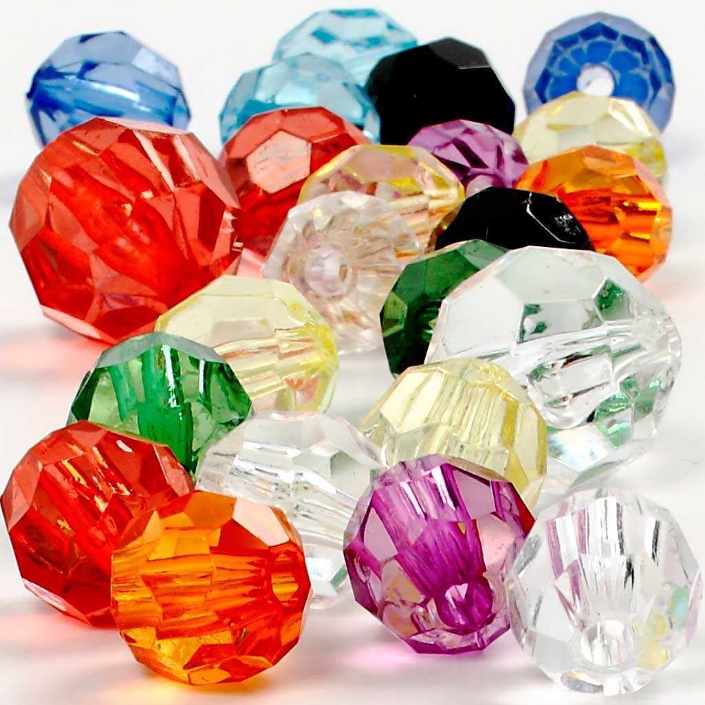 Creativ company facet beads, size 10-12-16 mm, hole size 1-2.5 mm, various colors, 75 g, 100 pieces 1 box
