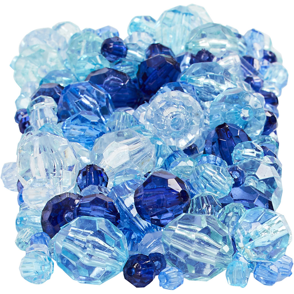 Creativ company facet beads, size 4-12 mm, hole size 1-2.5 mm, approx. 860 pieces, blue harmony, 250 g 1 box