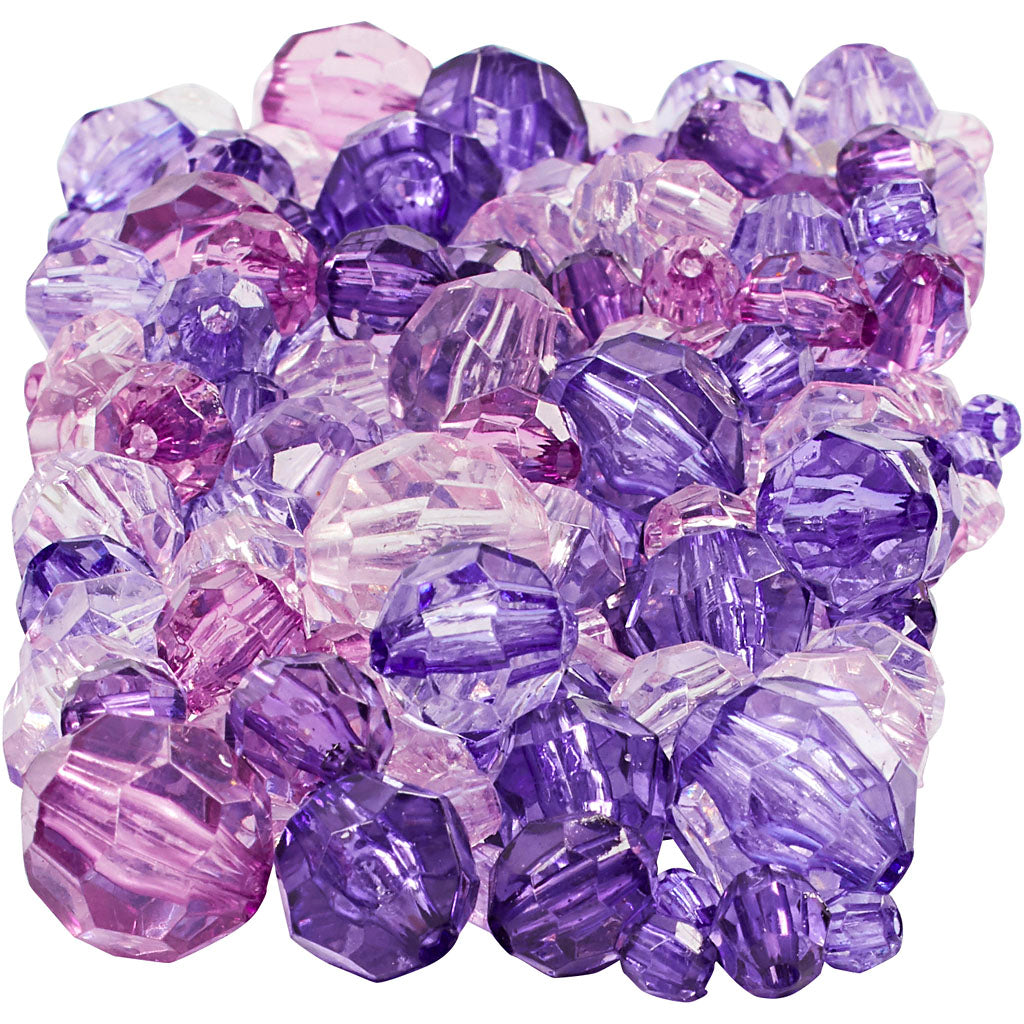 Creativ company facet beads, size 4-12 mm, hole size 1-2.5 mm, approx. 860 pieces, purple, 250 g 1 box