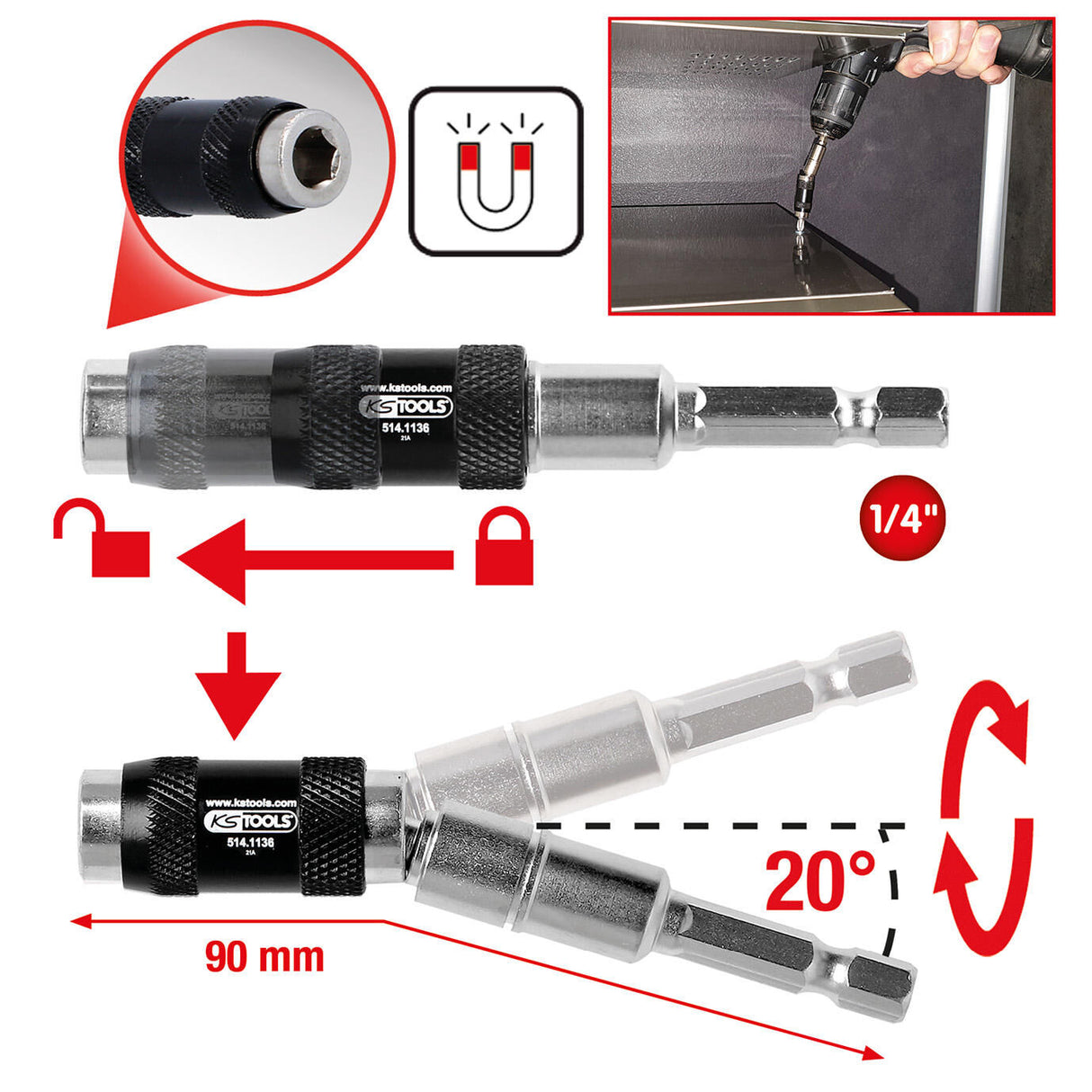 Ks tools ks-tools bit holder magn. quick-release bit h 1 4 m.joint