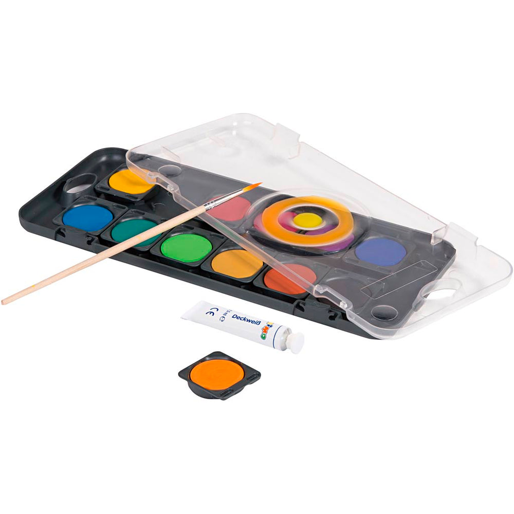 Primo watercolor paint, 30 mm diameter, various colors, 12 pieces in a box