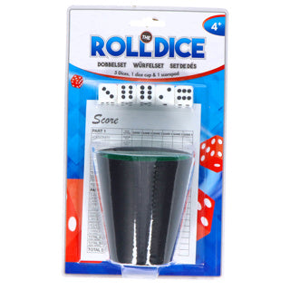 Osa private label dobbelset spel compleet met 5 dobbelstenen dobbelbeker en scoreblok op blister | 6 stuks