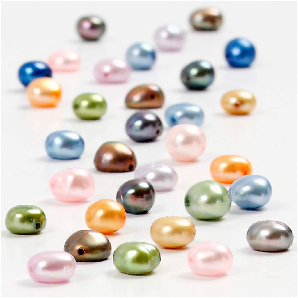 Creativ company freshwater pearls, size 5-6 mm, hole size 0.5 mm, approx. 70 pieces, 40 cm 1 box