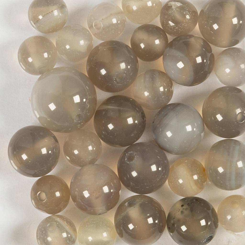 Creativ company agate beads, d 6+8+10 mm, hole size 0.9-1 mm, approx. 28 pieces, transparent gray, 28 pieces 1 box