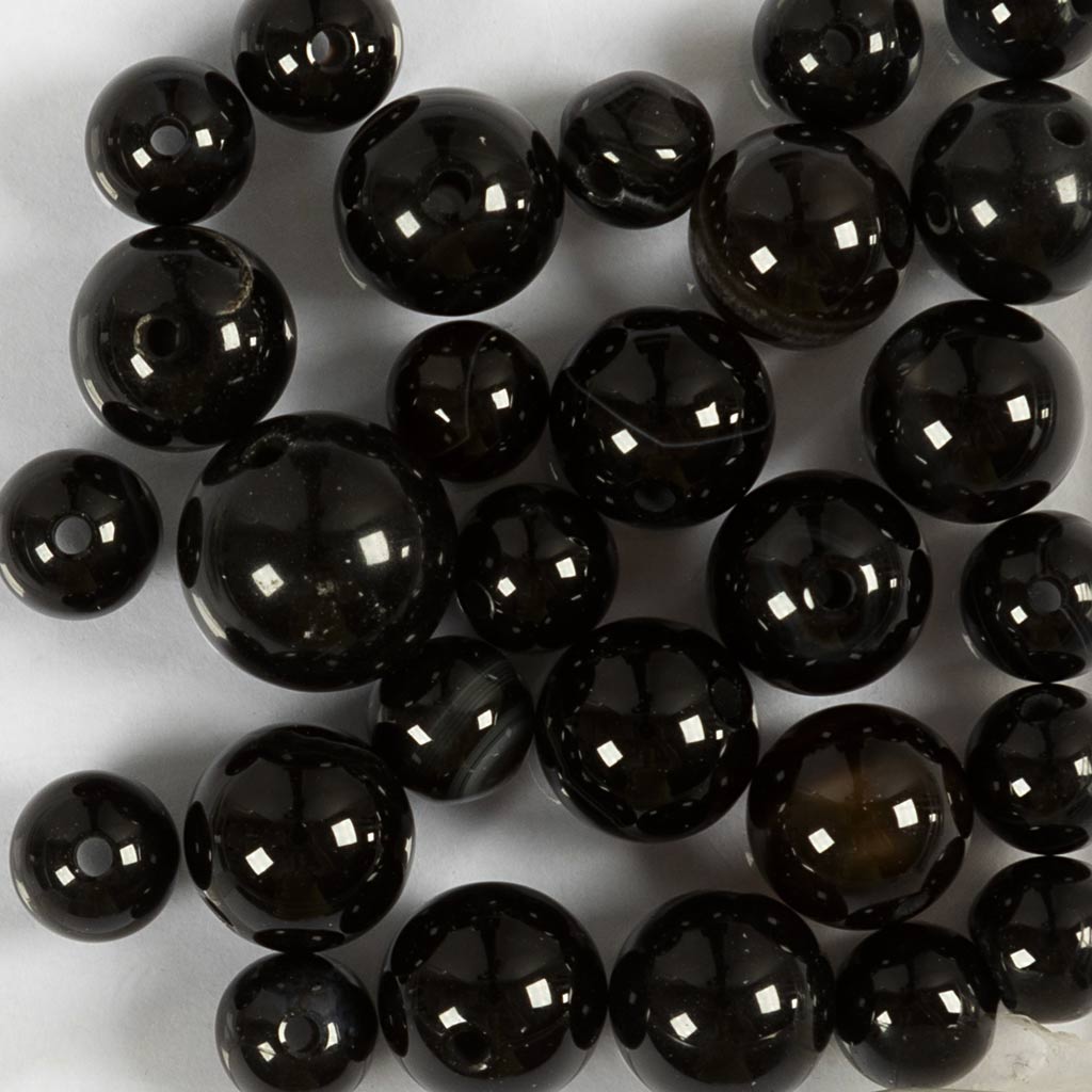 Creativ company agate beads, d 6+8+10 mm, hole size 0.9-1 mm, approx. 28 pieces, black, 28 pieces 1 box