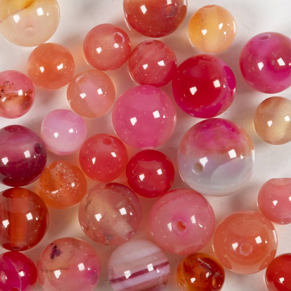 Creativ company agate beads, d 6+8+10 mm, hole size 0.9-1 mm, approx. 28 pieces, beige, pink, 28 pieces 1 box