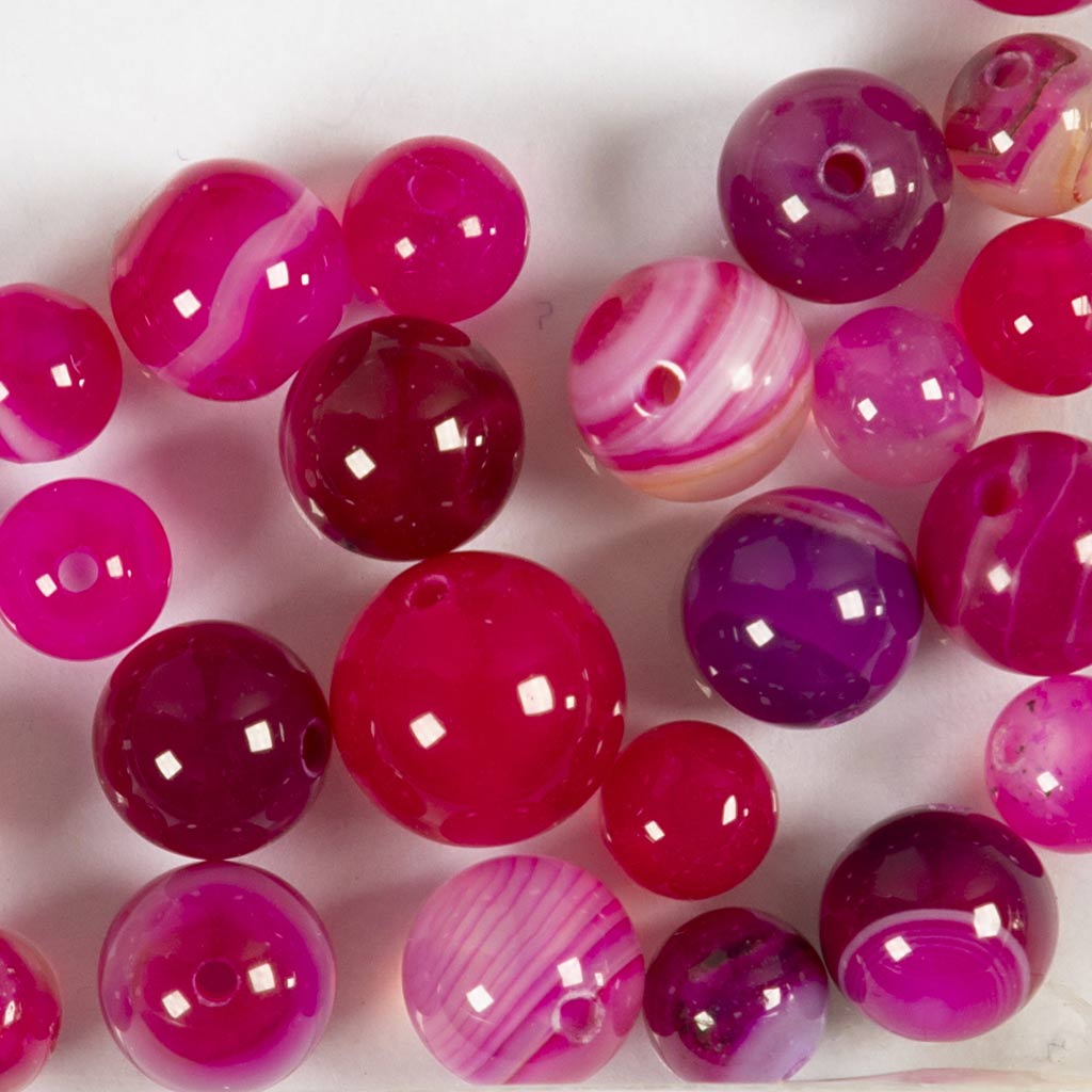 Creativ company agate beads, d 6+8+10 mm, hole size 0.9-1 mm, approx. 28 pieces, pink, 28 pieces 1 box