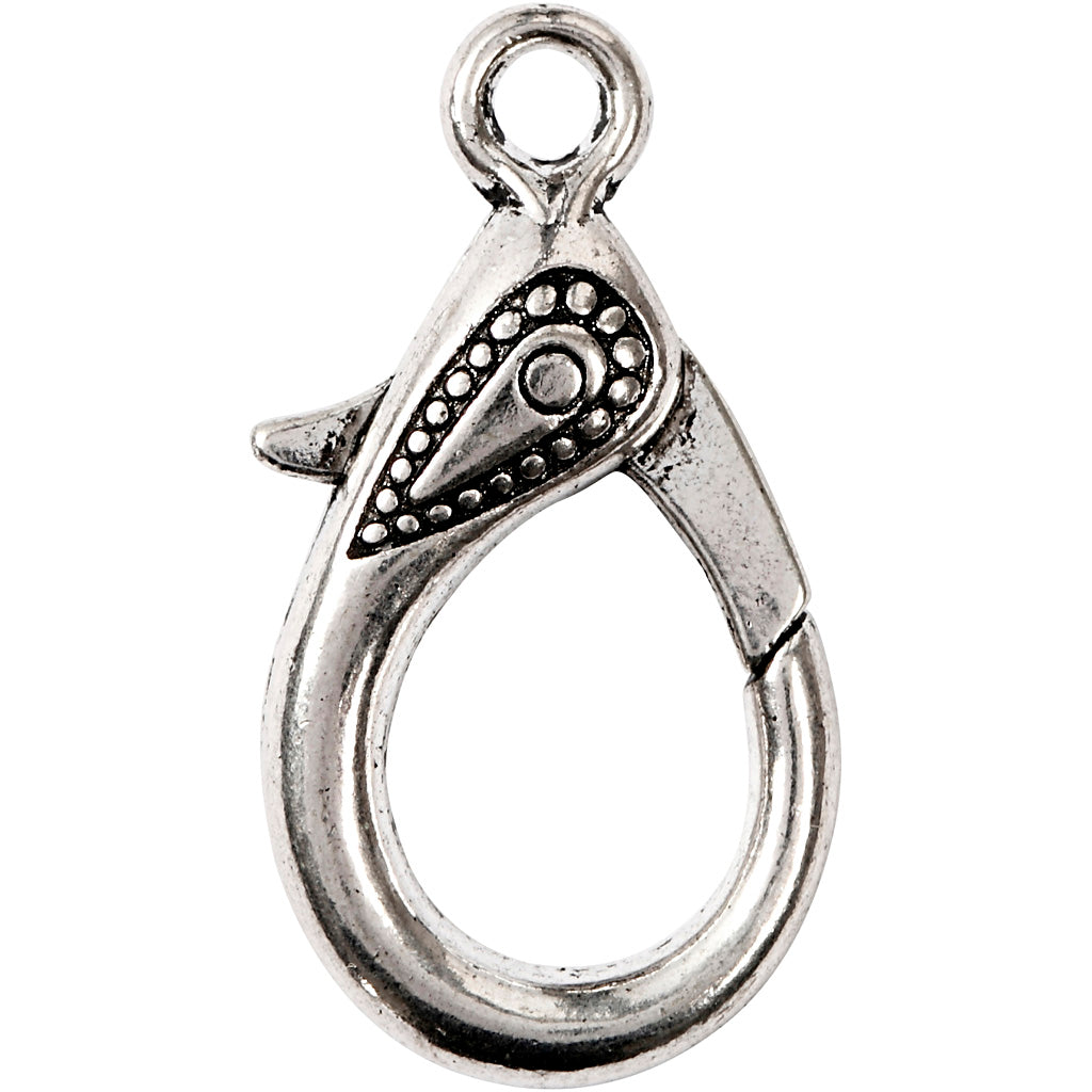 Creativ company lobster clasp, length 30 mm, hole size 3 mm, antique silver, 4 pieces in a box