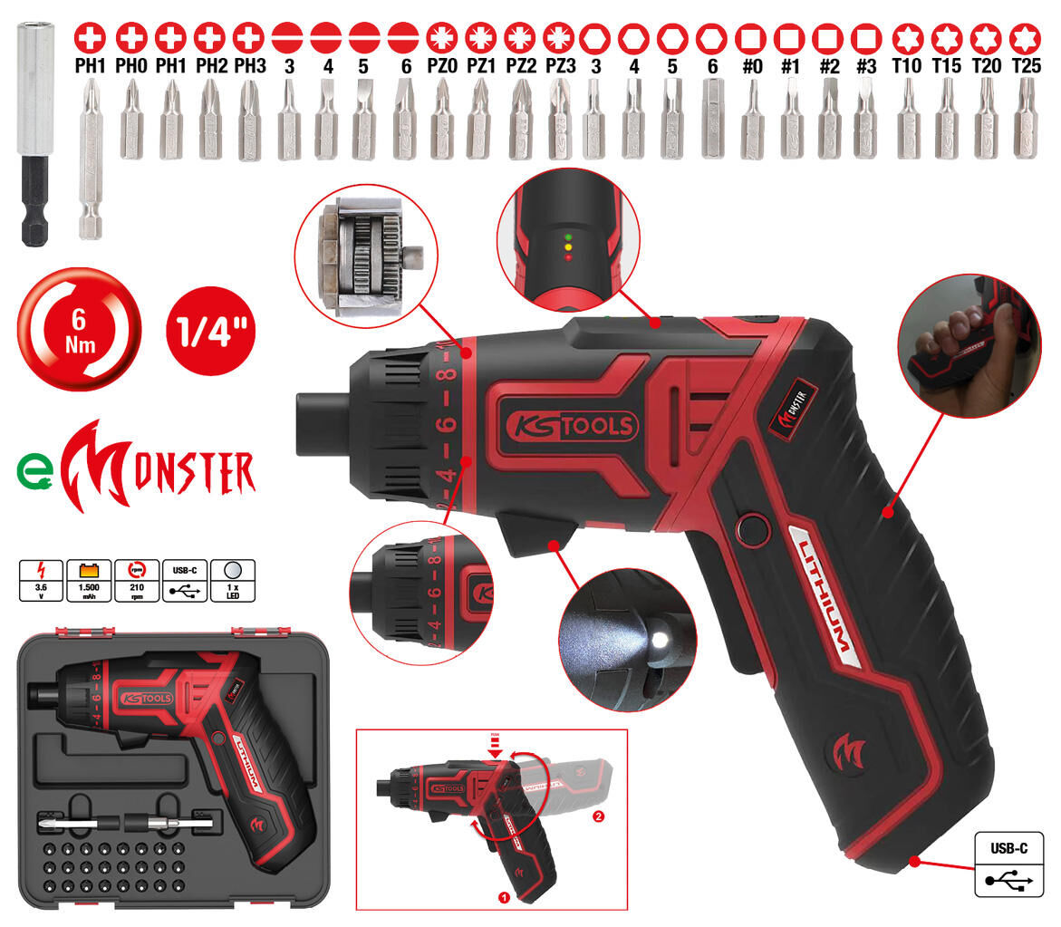 Ks tools ks-tools cordless screwdriver monster cordless bit drill set 27 pcs.