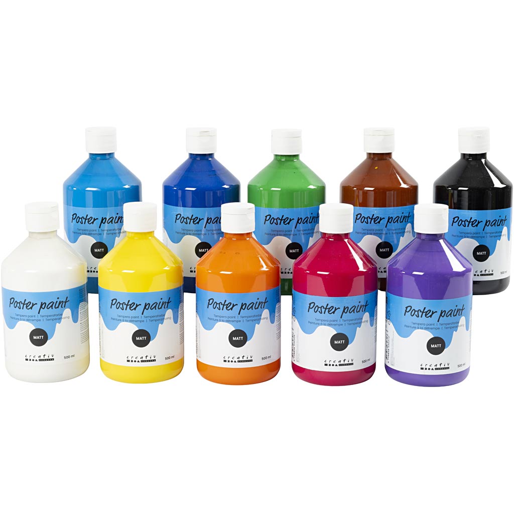 Creativ company tempera paint mat, various colours, 10x500 ml 1 box