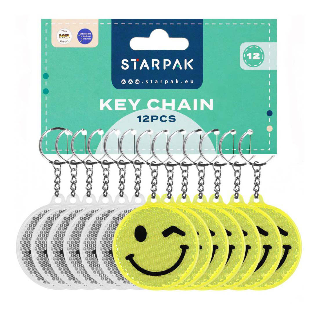 Reflective keychain emoticon, 12 pcs.