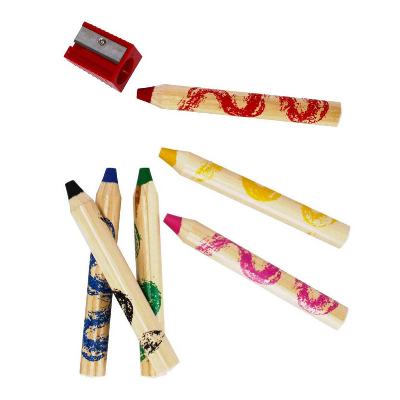 Jumbo crayons, 6 pcs. + pencil sharpener