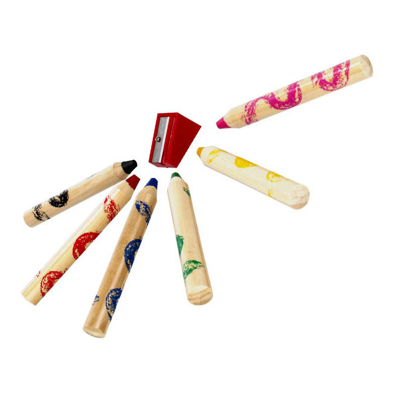 Jumbo crayons, 6 pcs. + pencil sharpener