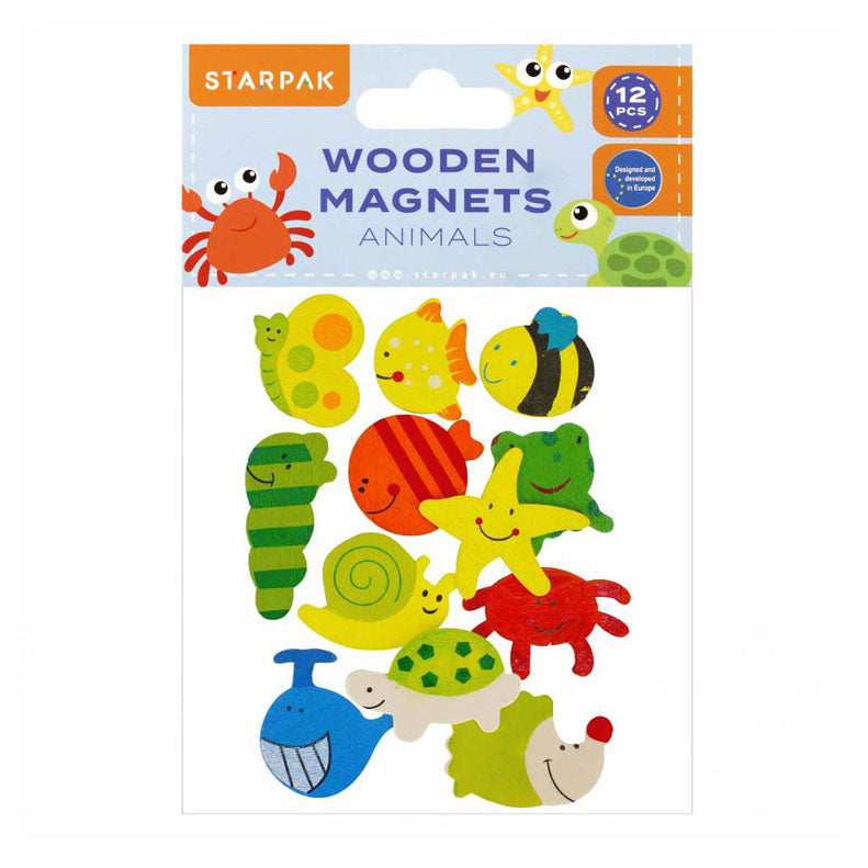 Aimants en bois animaux 40 mm, 12 pcs.