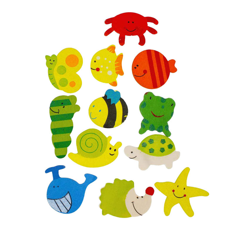 Aimants en bois animaux 40 mm, 12 pcs.