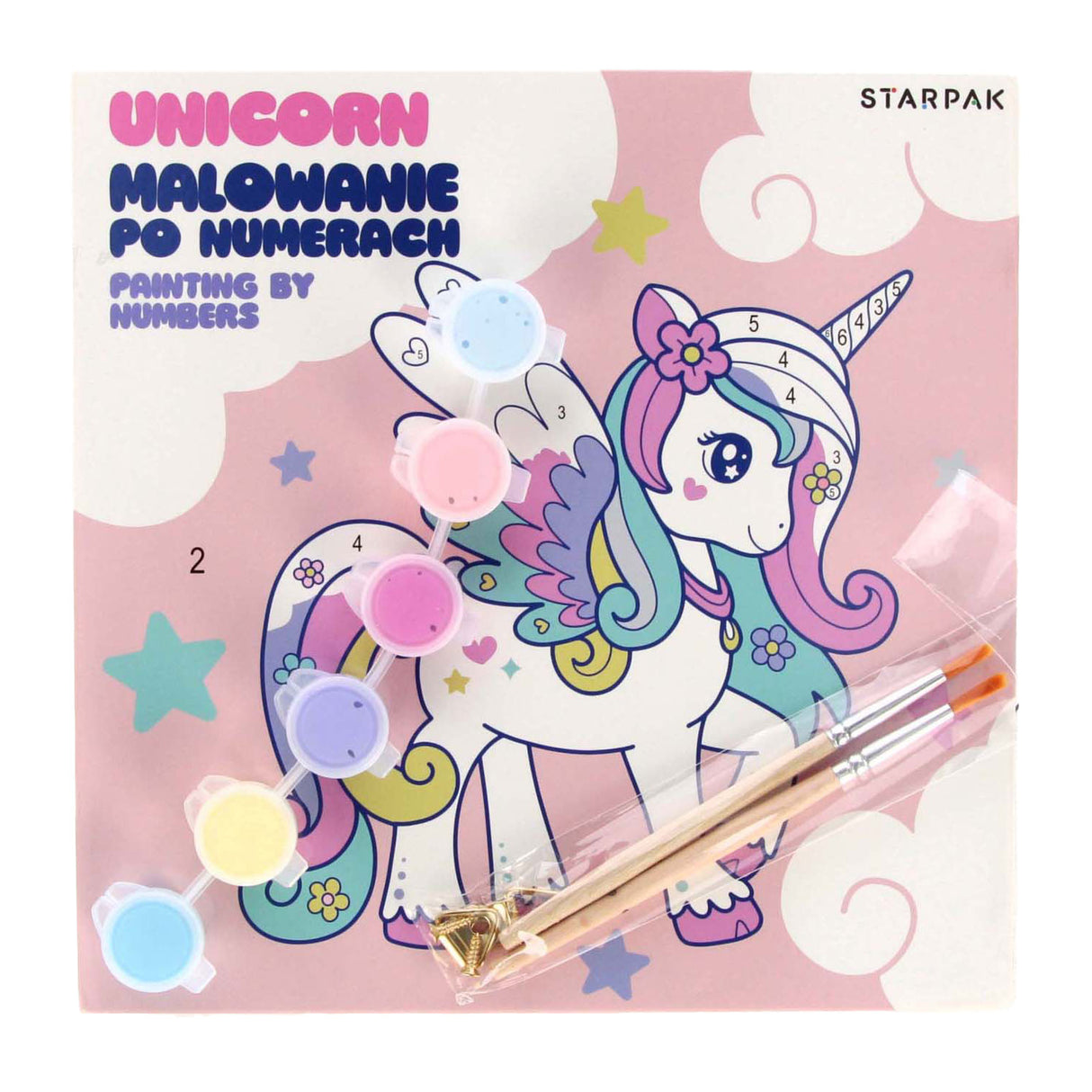 Maľba podľa čísel jednorožec 20x20cm, 6 farieb
