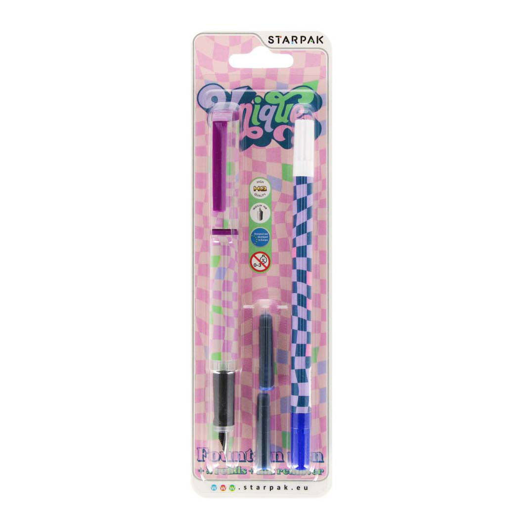 Fountain pen with 2 refills and ink remover unique