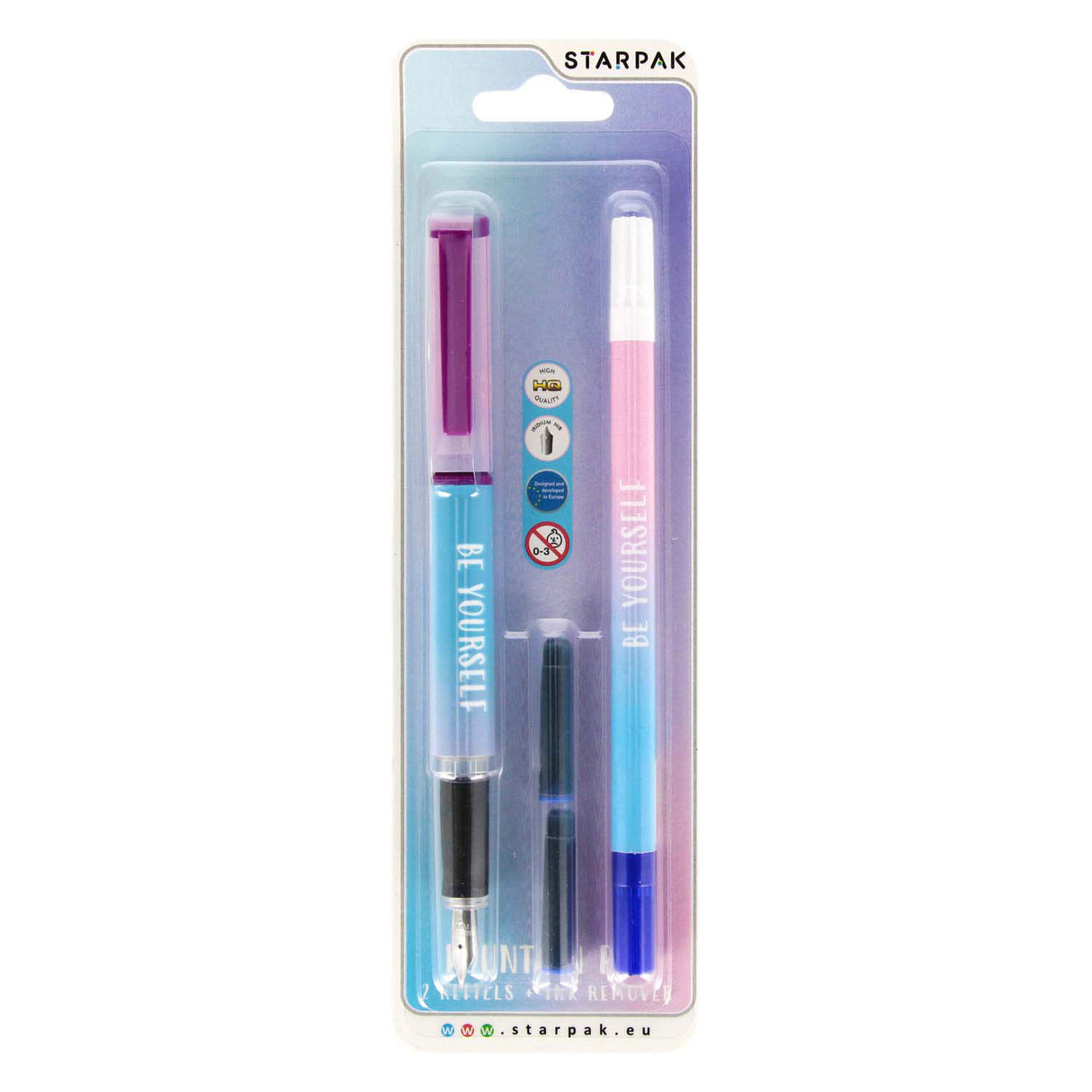 Fountain pen with 2 refills and ink remover ombre