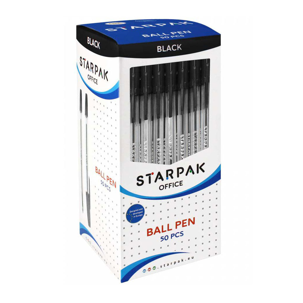 Balpen met dop zwart, 50st.