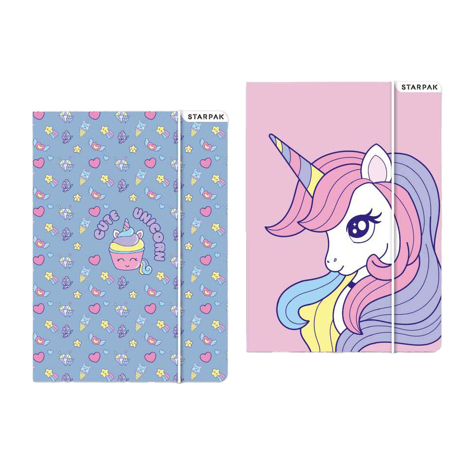 Mappe med elastisk A4 farverig enhjørning