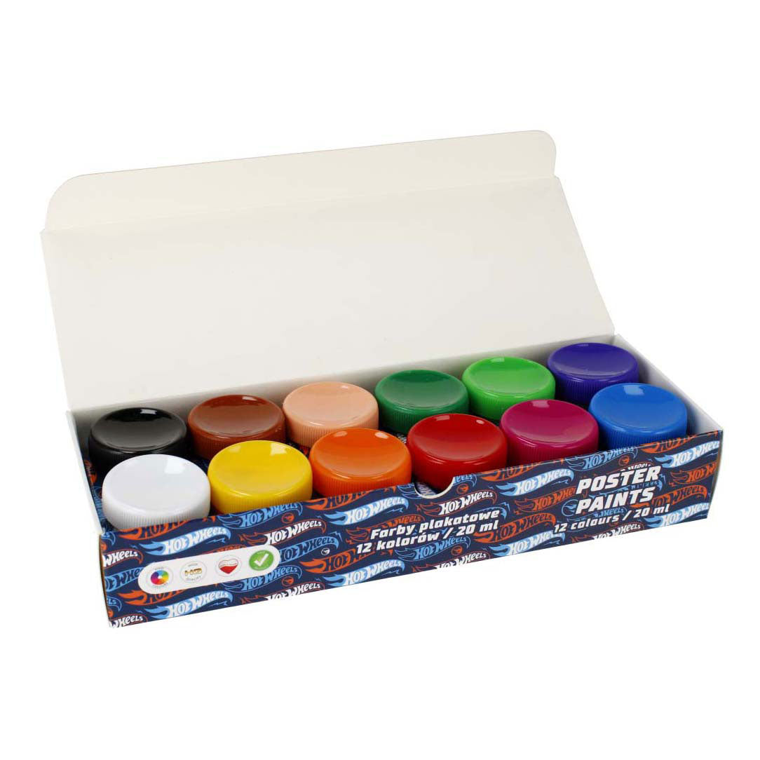 Posterverf 12 kleuren hot wheels, 20ml