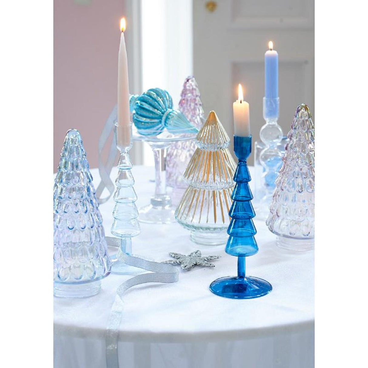 Decoris socha vánoční stromek skleněná duhová 23cm