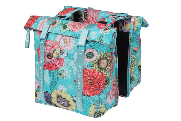 Basil Bloom Field Double Bicycle Bag - Vandtæt, genanvendt kæledyr - 28-35L - Sky Blue