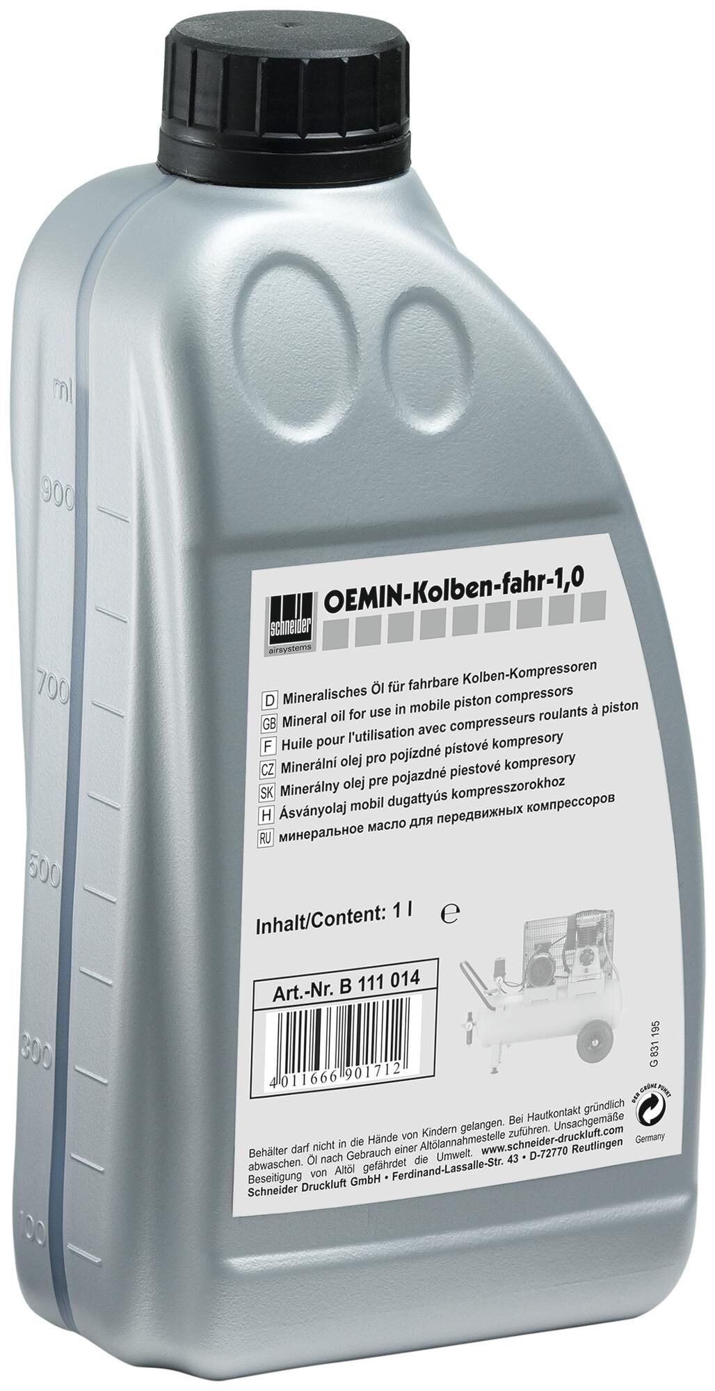 Schneider airsystems schneider smeerolie oemin spec. oil schneider 1,0l f. piston comp.