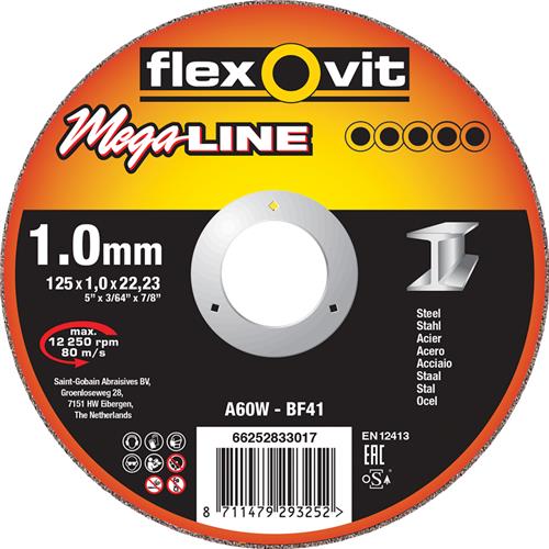 Flexovit dss mega-line 125x2.5x22.23 a30w t41 staal | 25 stuks