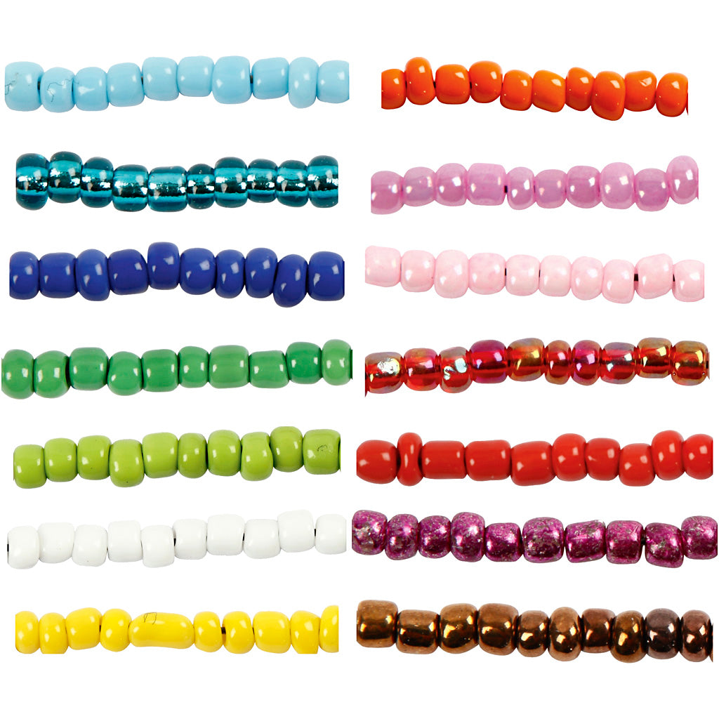 Creativ company seed beads, d 3 mm, size 8 0, hole size 0.6-1.0 mm, various colors, 14x25 g 1 box