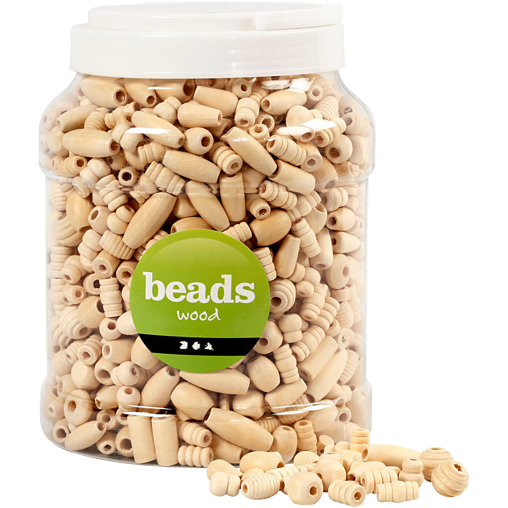 Creativ company wooden beads, size 5-28 mm, hole size 2.5-3 mm, approx. 1462 pieces, 850 g, 2 l 1 bucket