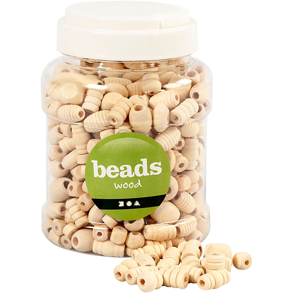 Creativ company wooden beads, size 5-28 mm, hole size 2.5-3 mm, 175 g, 400 ml 1 bucket