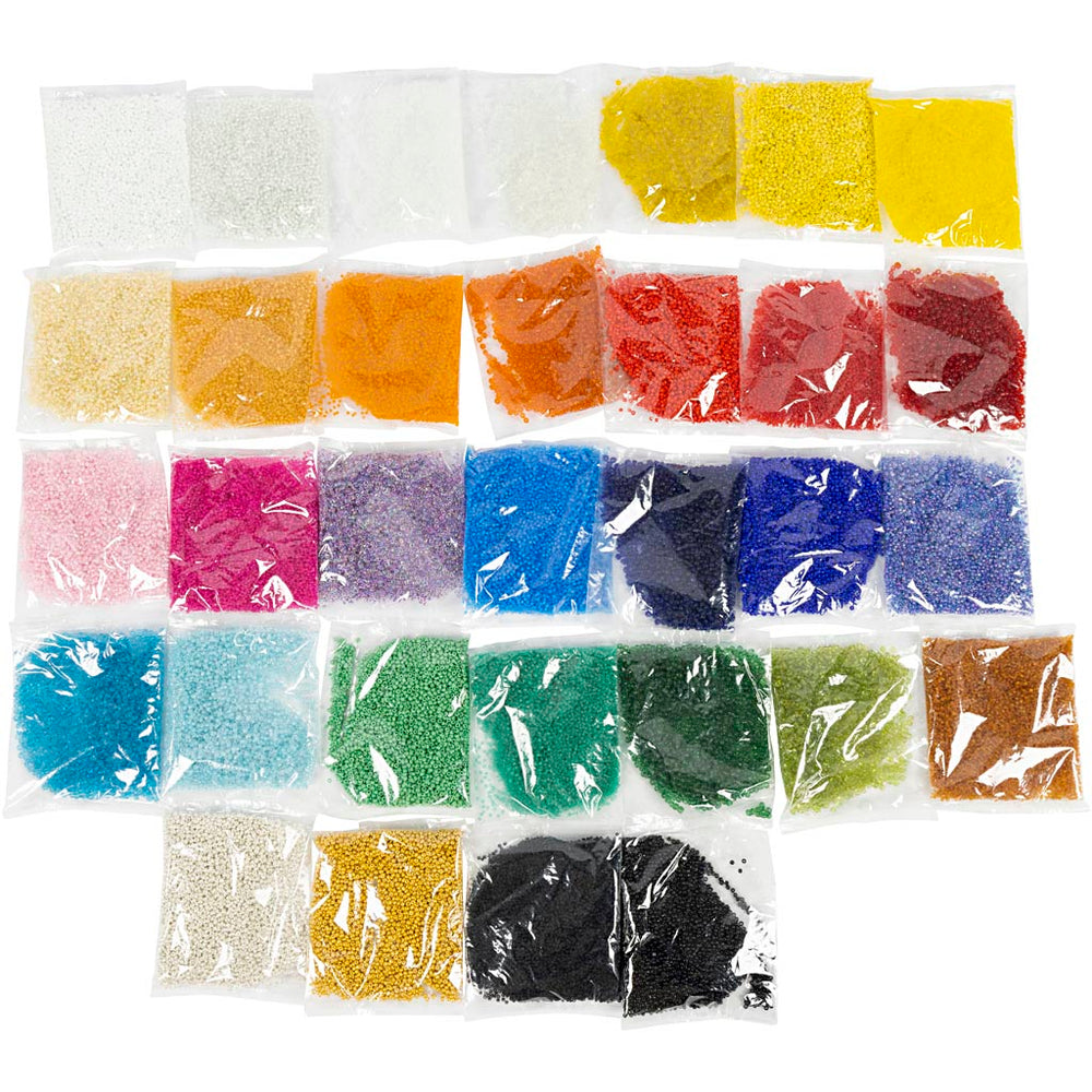 Creativ company rocailles, d 1,7+3+4 mm, afm 6 0+8 0+12 0, gatgrootte 0,5-1,2 mm, kleuren kan variëren , 32x100 gr 1 doos