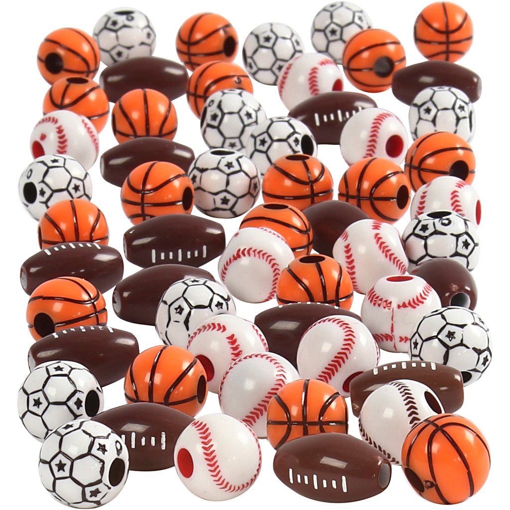 Creative company sports beads, size 11-15 mm, hole size 3-4 mm, approx. 220 pieces, various colors, 270 g 1 box