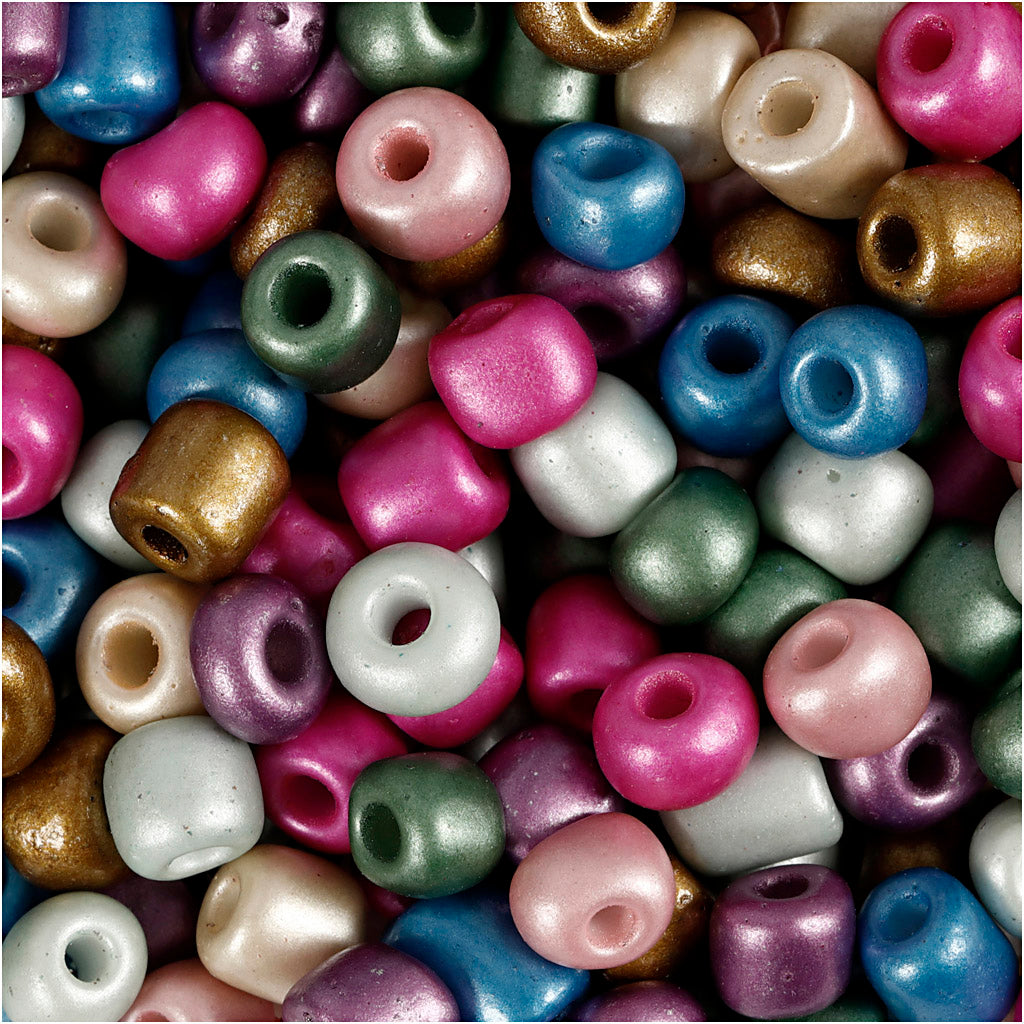 Creativ company seed beads, d 5 mm, size 4 0, hole size 1.2 mm, approx. 500 pieces, metallic colors, 130 g 1 box
