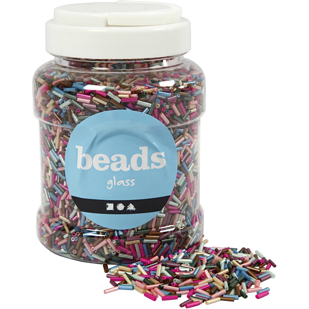 Creativ company bead mix, l: 6 mm, d 1.5-2 mm, hole size 1 mm, metallic colours, 520 gr 1 box