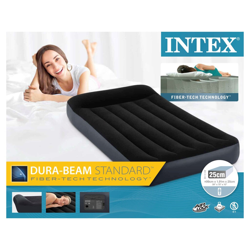 Intex 64146 pillow rest classic twin air mattress + pump 99x191x25 cm black
