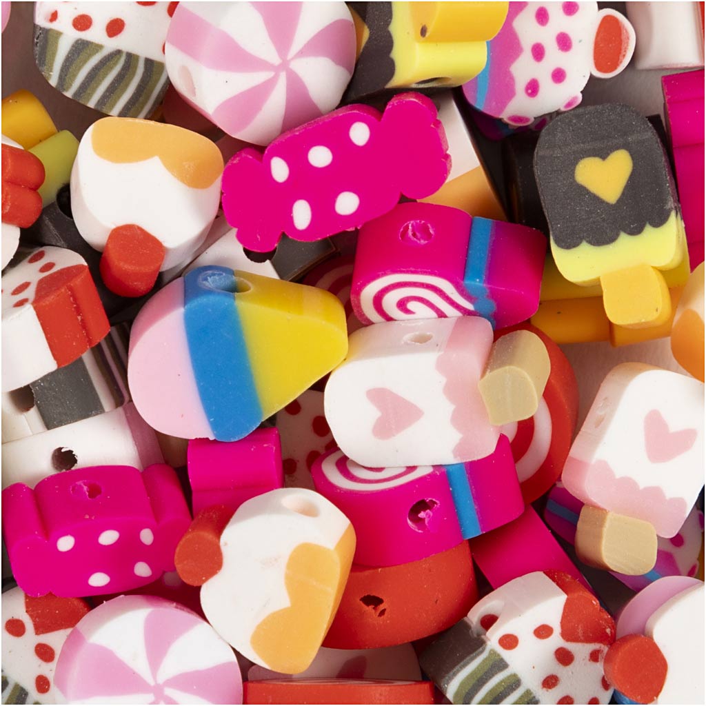 Creativ company figure beads, candy, cake and ice cream, d 10 mm, hole size 1.5 mm, 200 pieces 1 box